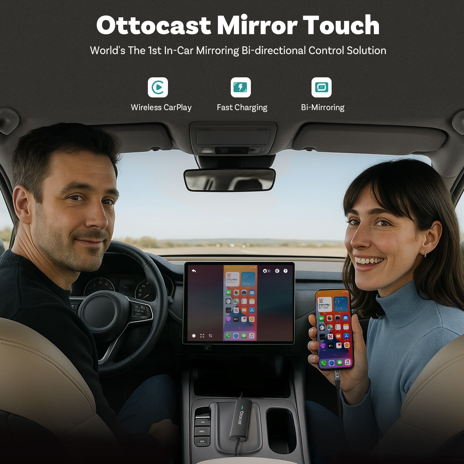 (🎉Summer Sale 40% OFF) Ottocast® Mirror Touch |Screen Mirroring+Bi-Directional Control+Wireless CarPlay