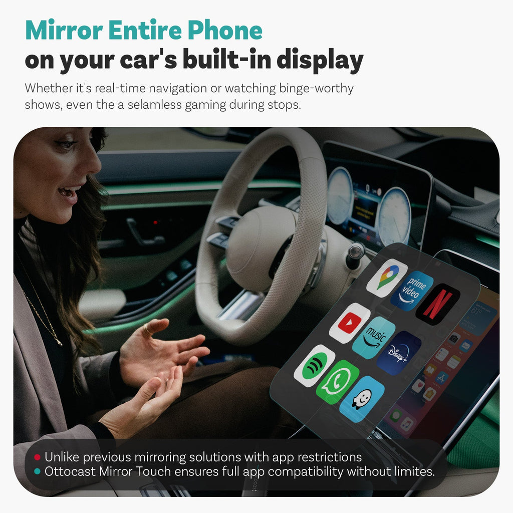 (🎉Summer Sale 40% OFF) Ottocast® Mirror Touch |Screen Mirroring+Bi-Directional Control+Wireless CarPlay