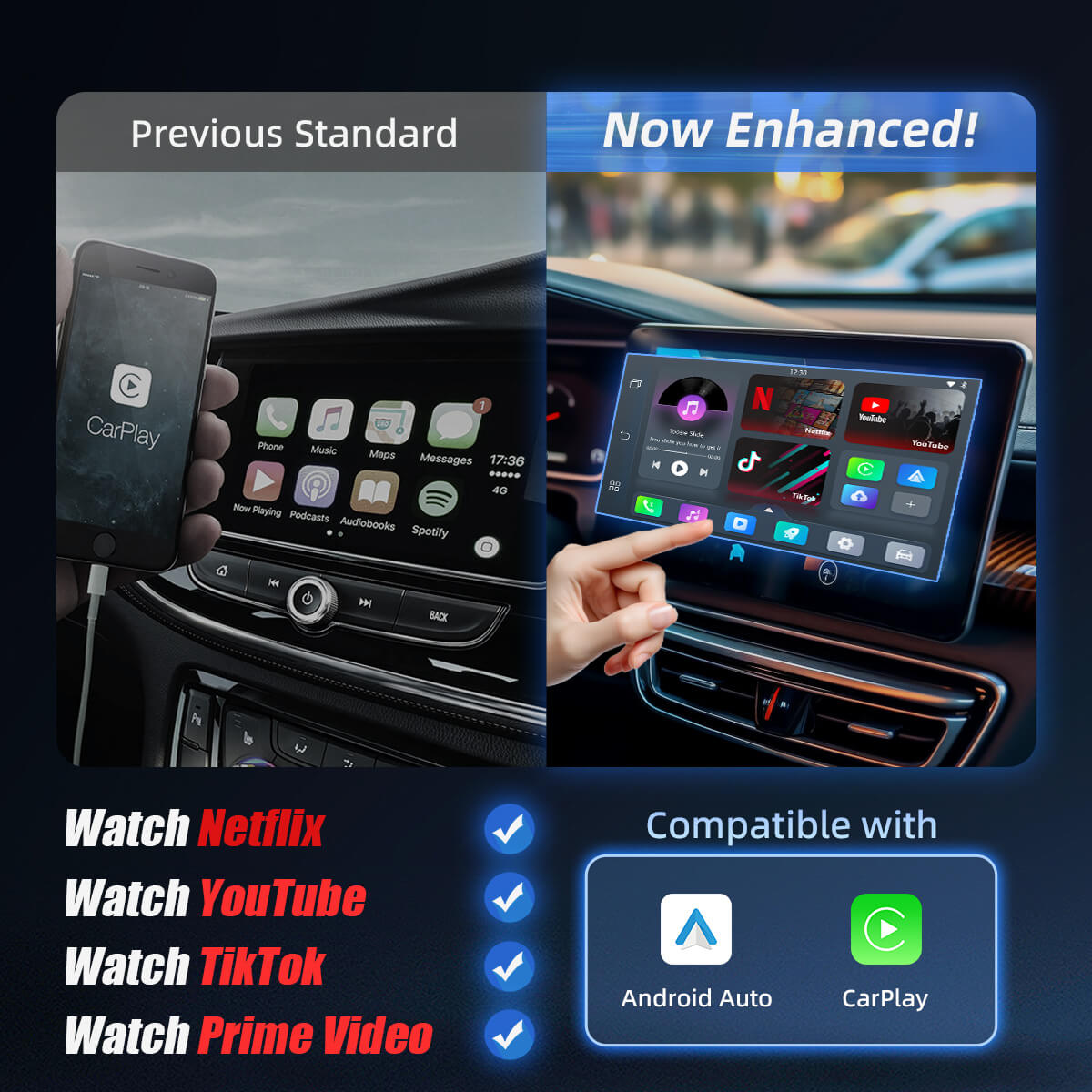 OTTOCAST® Play2Video Pro | Netflix, YouTube, Prime Video & Wireless CarPlay Android Auto