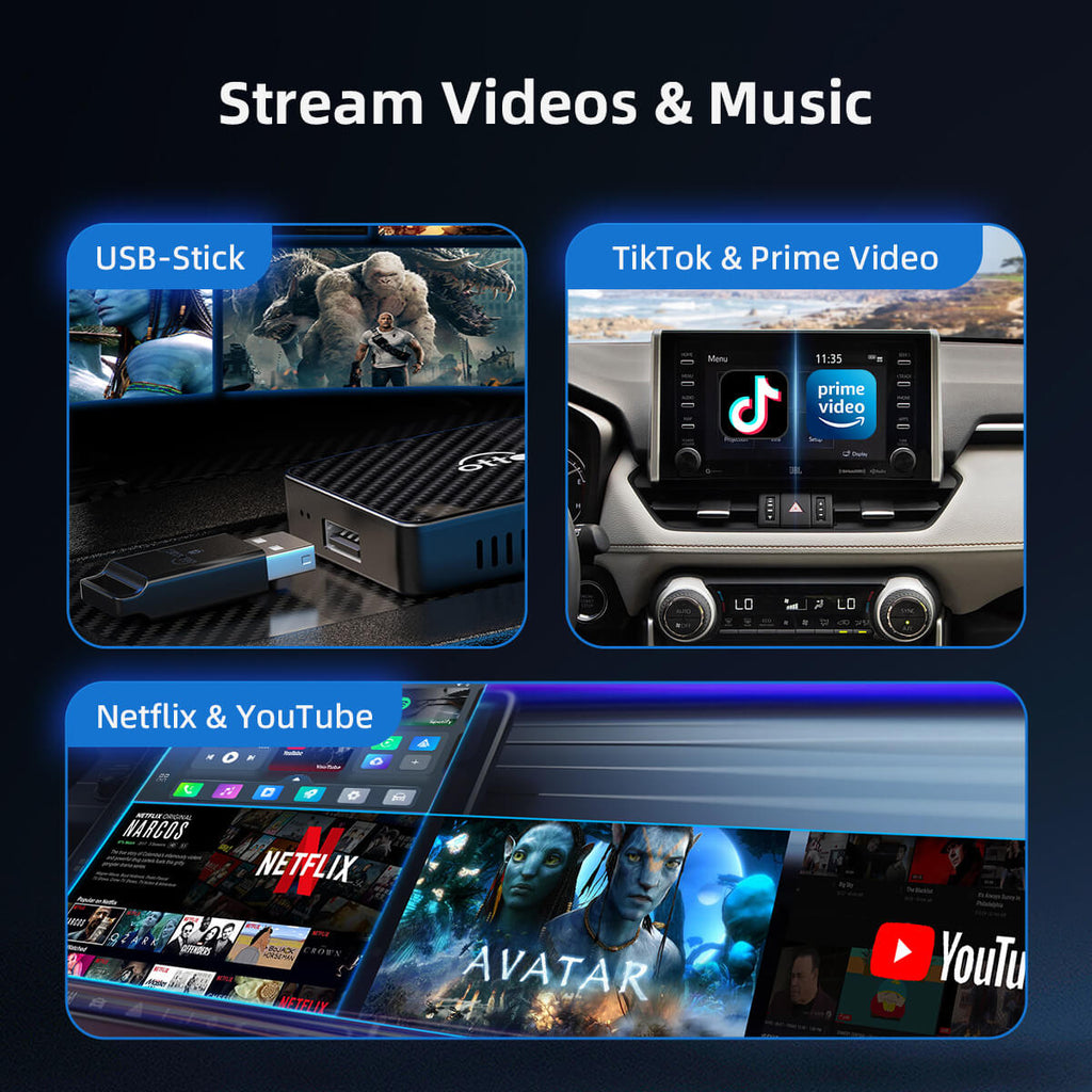 OTTOCAST® Play2Video Pro | Netflix, YouTube, Prime Video & Wireless CarPlay Android Auto