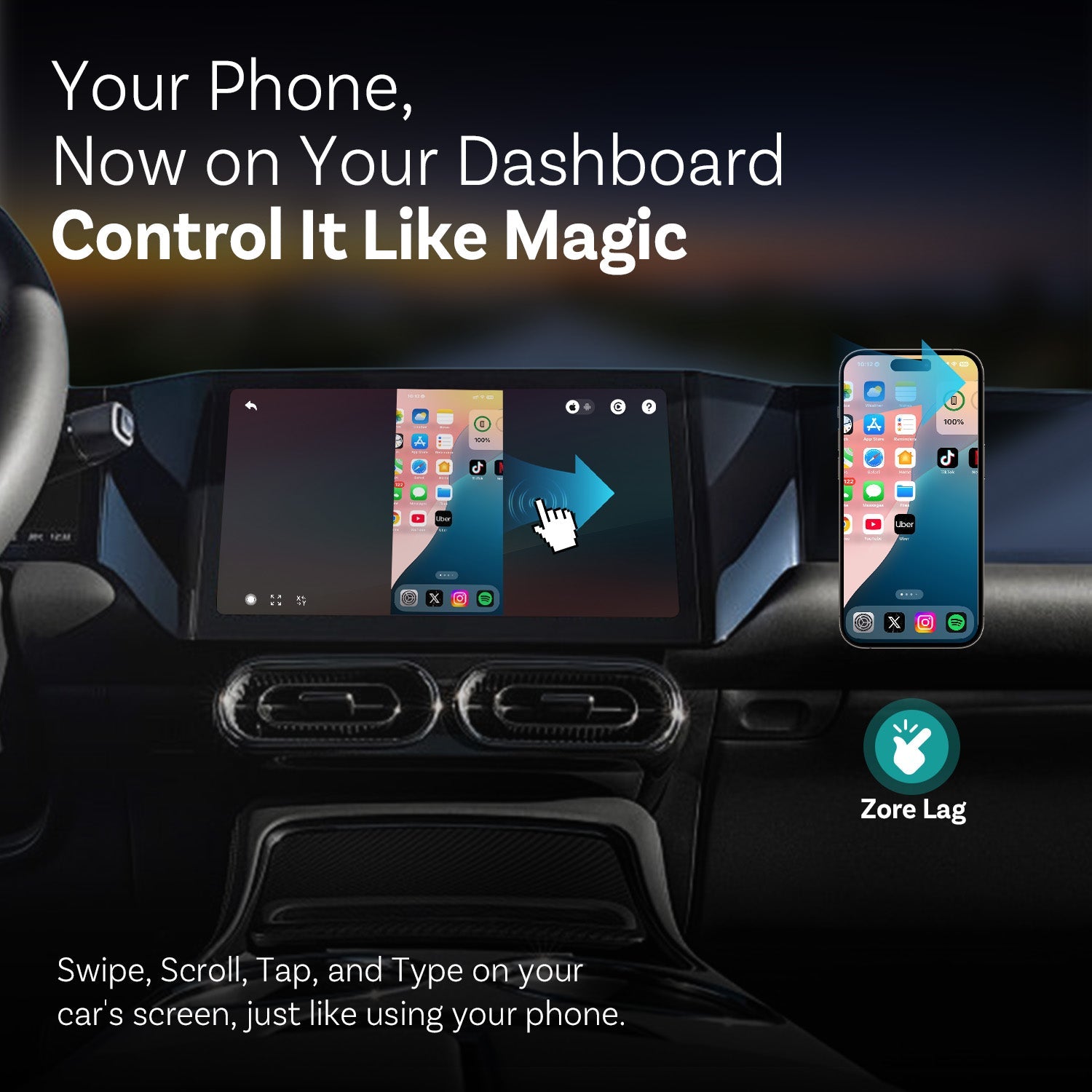 (🎉Summer Sale 40% OFF) Ottocast® Mirror Touch |Screen Mirroring+Bi-Directional Control+Wireless CarPlay